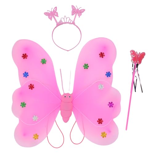 ohodhmnu LED Feenflügel Prinzessin Feenkostüm Set Leuchtende Feenflügel Kostüm Mädchen Fee Schmetterling Flügel Stirnband von ohodhmnu