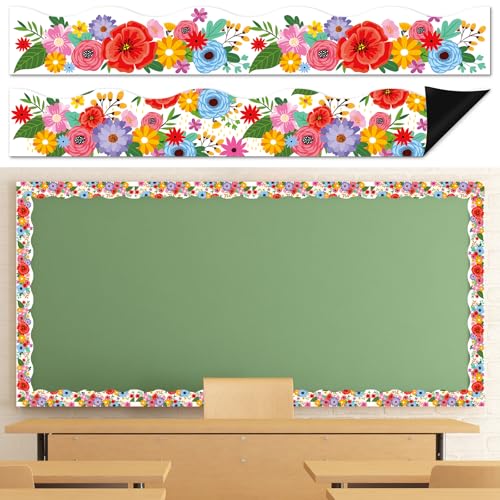 Magnetische Pinnwand-Bordüren mit Wildblumen-Motiv, für Klassenzimmer-Dekorationen, Frühlingsblumen, Whiteboard-Streifen, florale magnetische Bordüren für Schulanfang, Lehrer, Bürotür, von ojustbeok