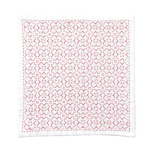 Olympus Thread Hitomezashi Sashiko Stickpackung Taschentuch iine Cherry Blossom Stoff bedruckt, Multifarbig von Olympus