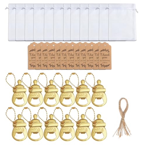 omiinitio 12pcs Handgefertigte Babypartuden Party Souvenirs Metallflaschenöffner Mit Dankesschild Und Organza Bag Gäste Geschenk von omiinitio