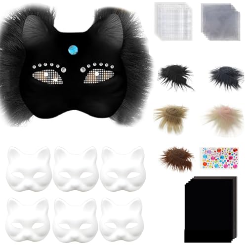 omiinitio Animal Kits Unbemalte Katzen Maske Halloween Cosplay Maske Maskerade Maske Handbemalte Katzen Maske Mit Plüschstoff von omiinitio