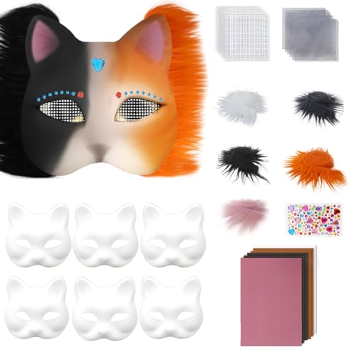 omiinitio Animal Kits Unbemalte Katzen Maske Halloween Cosplay Maske Maskerade Maske Handbemalte Katzen Maske Mit Plüschstoff von omiinitio