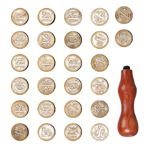 omiinitio Vintage Waches Seal Stempel Set 26 Pieces Versiegelungswachsen Stempelkopf + 1 Holzgriff Dichtungsstempelkits (26 Alphabete Set) von omiinitio