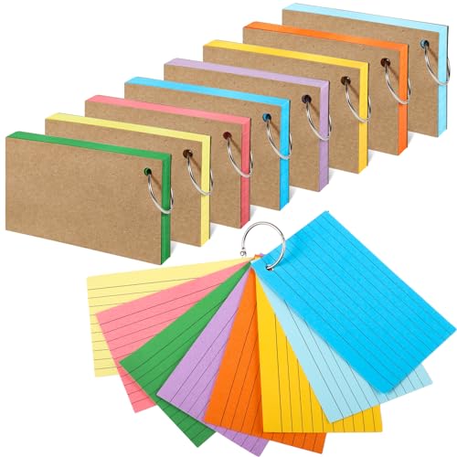 Karteikarte Linierte, 424 Stück Linierte Lernkarten 12,7cm x 7,6cm Karteikarten Groß mit 8 Ring Lernkarten Bunt für Büro, Schule, Notizen Formeln(8 Farben,150g/m²) von ondware