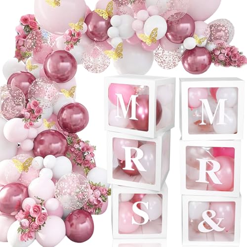 124 Stück Hochzeit Mr & Mrs Ballonboxen Ballonwürfel Dekorationen Schmetterling Kits Weiß Transparent Ballon Boxen mit Buchstaben für Hochzeit Brautdusche Verlobung Home Reception Party Supplies von oneant