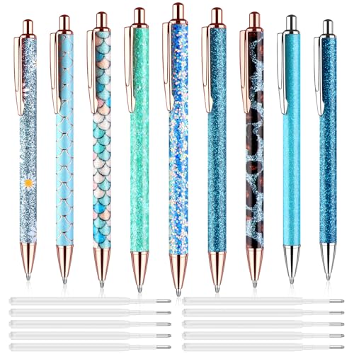 oneant 9 Stück ausgefallene Stifte für Damen, glitzernde Kugelschreiber mit 10 Ersatzminen, hübsche, einziehbare Schreibstifte für Mädchen, Büro, Schule, Dankeschön-Geschenke von oneant