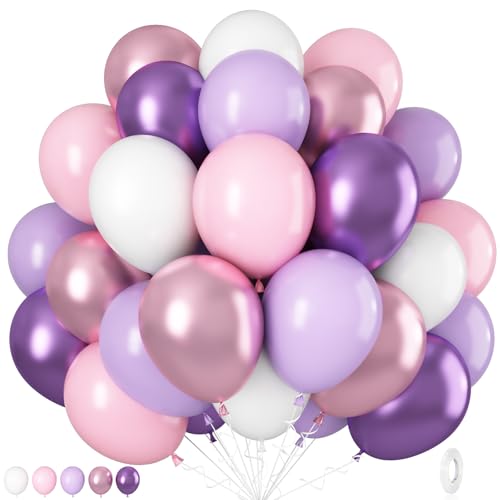 35Pcs Luftballons Rosa Lila, 12 Zoll Pastell Violett Rosa Metallic Pink Lila und Weiss Latex Helium Ballon, Lila Rosa Weiß Party Deko für Mädchen Prinzessinnen Schmetterling Hochzeit Babyparty 32881 von onehous