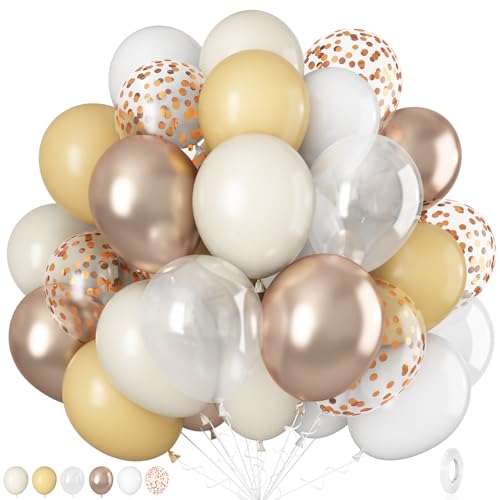 35Pcs Luftballons Beige Gold Klar, Neutraler Nude Ballons Party Deko, Sand Weiß Creme Aprikose Metallic Champagner Gold Luftballon mit Konfetti Helium Ballons, für Hochzeit Geburtstag Babyparty 32888 von onehous