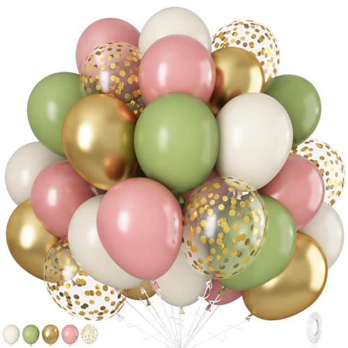 35Pcs Luftballon Sage Grün Rosa, Ballon Salbeigrün Beige Weiß, Retro Olivegrün Dusty Rosa Sand Weiß Gold Ballons Deko Geburtstag für Mädchen Babyparty Baby Shower Dschungel Safari 32889 von onehous