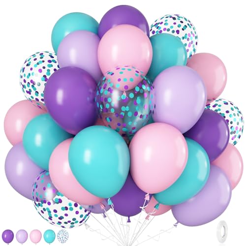 35Pcs Luftballons Rosa Lila Blau,12 Zoll Pastell Violett Rosa Blau Ballon mit Bunt Konfetti Luftballon,Meerjungfrau Helium Ballons für Mädchen Prinzessinnen Meerjungfrauen Geburtstag Babyparty 32875 von onehous