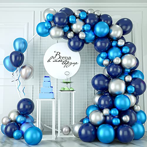 Luftballons Girlande, Blau Silber Luftballongirlanden mit Metallic Blau Silber Ballons Party Dekoration Set Navy Blau Ballongirlande für Geburtstag Jungen Männer Dekoration von onehous