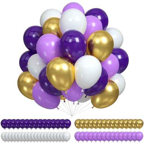 Luftballons Lila Weiß Set, 60 Stück Luftballons Geburtstagsdeko, Dunkellila WeißE Latex Ballons Helllila Helium Ballons Gold Konfetti Party Luftballons Für Hochzeitdeko Babyparty Karneval Party Deko von onehous