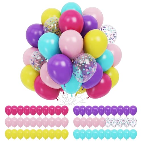 Rosa Blau Lila Luftballon, 60 Stück 12 Zoll Blau Rose Rot Lila Gelb Ballons Pastell Konfetti Luftballon mit Band,für Mädchen Geburtstags Baby Shower Hochzeit Party Dekorationen von onehous