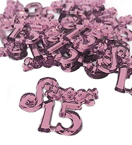 48 rosa Mis Quince Sweet 15 Verzierung Nummer für Capias Gefälligkeiten Acryl Konfetti von onlineparycenter