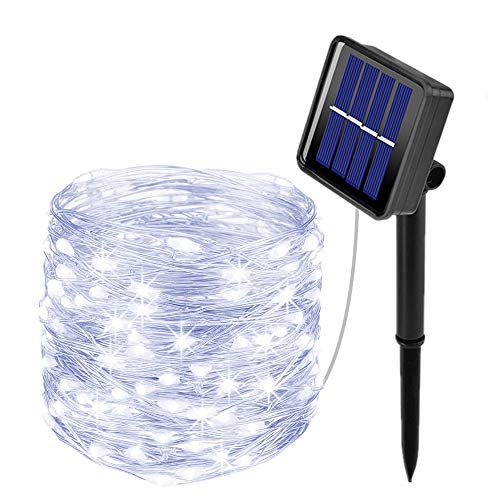 Solar Lichterkette Aussen, 10M 100 LED Lichterkette Außen Wasserdicht KupferDraht 8 Modus Solarlichterkette Deko für Garten, Balkon, Terrasse, Tor, Hof, Hochzeit, Party(KaltesWeiß) von ooklee