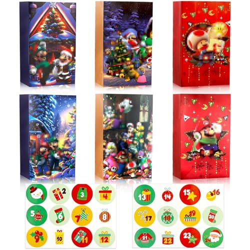 Adventskalender Tüten zum Befüllen, 24 Stück Weihnachtskalender Geschenk Papiertüten mit Zahlen Aufkleber zum Selber Befüllen, Kraftpapiertüten Advents Tüten für Kinder Erwachsene von oosheon