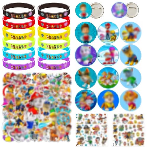 oosheon Kindergeburtstag Party Dekoration,12 Kinder Silikon Armband,12 Knopfnadeln Abzeichen,50 Aufkleber 4 Blätter Tattoo für Kinder Geburtstag Geschenk, Thema Party von oosheon