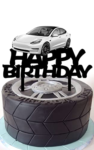 Tesla Model 3 Happy Birthday Cake Topper Elektrisches Auto Cake Topper für Auto Thema Geburtstag Party Dekorationen von opunmpwu