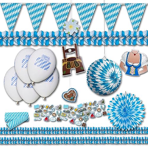 Oktoberfest Deko Party Grundausstattung - Oktoberfest Party Set für einen zünftigen bayrischen Abend im Raute Design in blau weiß von ordeno.eu Partyset