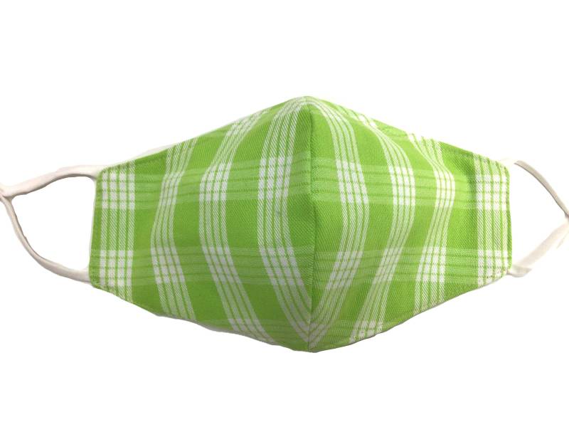 Lime Green Palaka Hawaiian Print Dreifach Gefüttert Gesichtsmasken Verstellbar Wendemasken von originalsbyhitomi