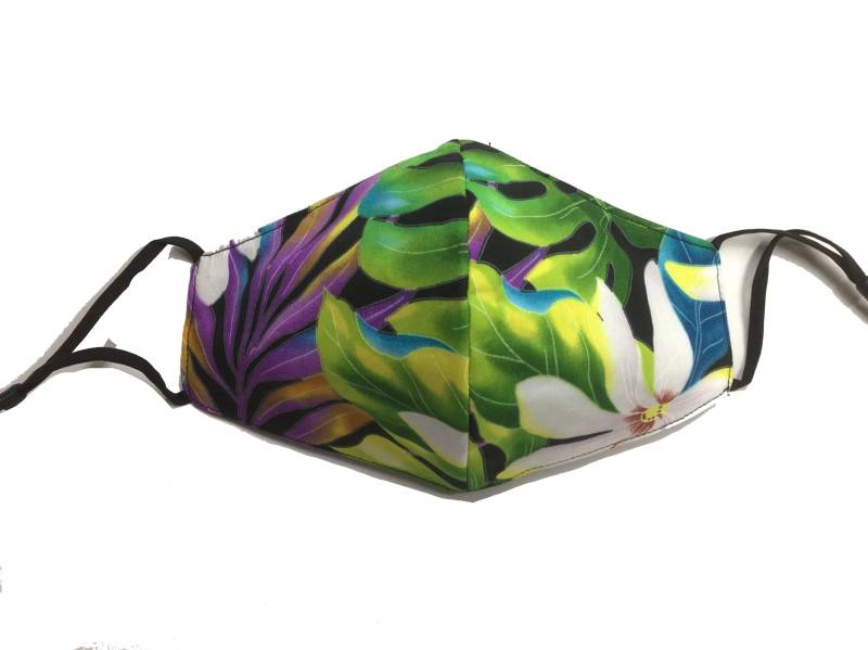 Schwarz Tropical Hawaiian Print Gesichtsmaske Dreifach Gefüttert Wende Verstellbar von originalsbyhitomi