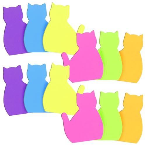 Oruola 12 Pads Katze Haftnotizen,Katze Schule liefert,Katze Geschenke für Frauen,Bunte Haftnotizen 30 Blatt/Pad,Büro ästhetische Tier Haftnotizen Geschenke für Katzenliebhaber 6 Farben von oruola