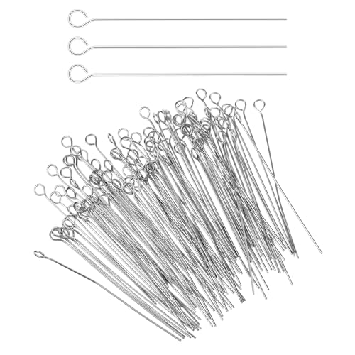 Oruola 200 Stück Ösennadeln für Schmuckherstellung, Edelstahl-Ösennadeln, 45 mm, Kopfstifte für Schmuckherstellung, flache Ösennadeln für Schmuckherstellung, DIY, Handwerk, Perlen, Ohrringe, Anhänger, von oruola