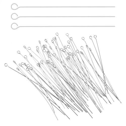 Oruola 200 Stück Ösennadeln zur Schmuckherstellung, Edelstahl-Ösennadeln, 70 mm, Kopfstifte für Schmuckherstellung, flache Ösennadeln für Schmuckherstellung, DIY, Handwerk, Perlen, Ohrringe, Anhänger, von oruola