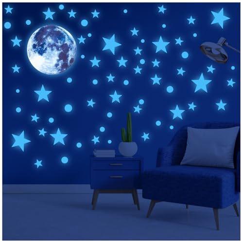 Oruola 435 Stück Leuchtsterne Kinderzimmer,Leuchtsterne Selbstklebend,Sternenhimmel Aufkleber Kinderzimmer Deko,Mond Universum Wandaufkleber Outer Space Decal für Kinder Schlafzimmer dekorieren von oruola