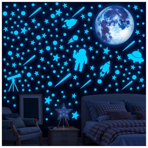 Oruola 536 Stück Leuchtsterne Kinderzimmer,Stickers Ceiling leuchtsterne für Decke Planet Wandaufkleber Leuchtender Mond Astronaut Universum Wandtattoo Weltraum Aufkleber für Kinder Schlafzimmer von oruola