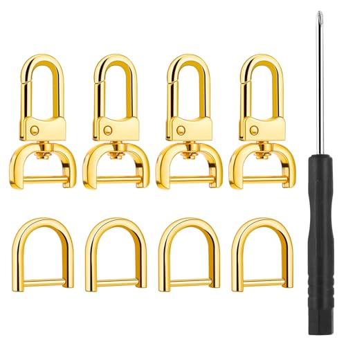 Oruola D-Ringe für Geldbörse, Drehhaken für Geldbörsen, goldener D-Ring-Schlüsselanhänger mit Schraubstange, 1,9 cm Geldbörsen-Hardware für Taschenherstellung, DIY-Geldbörsenriemen, 8 Stück von oruola