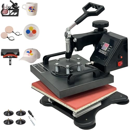 otmechl Transferpresse Hitzepresse 30x25cm Textilpresse 5 in 1 T-Shirt Heat Press 360 Grad Schwenkbar DIY Mulitifunktional Heißpresse Maschine Sublimation Wärmepresse mit Doppelte Digitalanzeige von otmechl