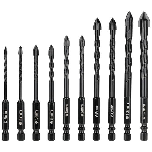 OUMUIK fliesenbohrer set,Steinbohrer-Set, Glasbohrer in sieben Größen, 3–12 mm, insgesamt 10 Hartmetall-Bohrer om von oumuik