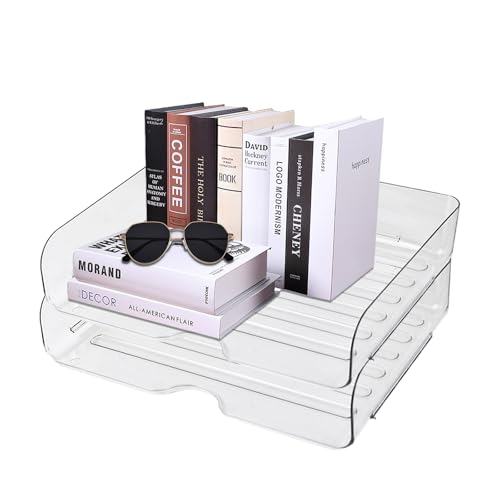 oupados 2 Stücke Transparent Schreibtisch Ablagefächer Büro Organizer Ablagefächer Dokumentenablage Aus PET Kunststoff für Zuhause Büro Schule Desktop Organisation 31.5×24.5×7cm von oupados