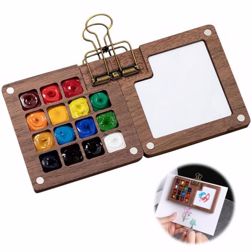 Mini-Farbpalette, Reise-Aquarell-Palette, Mini-Aquarell-Palette, tragbare Aquarell-Palette mit Clip, Nanopalette mit 15 Fächern, für Maler, Künstler, Studenten von oupool