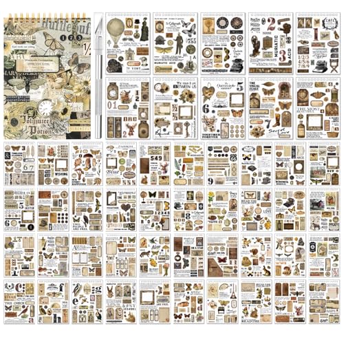 Outtshop 1500+ Stück/50 Blatt Scrapbooking Sticker Set, Scrapbook Zubehör Journaling Stickers Aesthetic, Aesthetic Sticker für Journaling DIY Fotoalbum Sammelalbum Kalender Notizbuch von outtshop