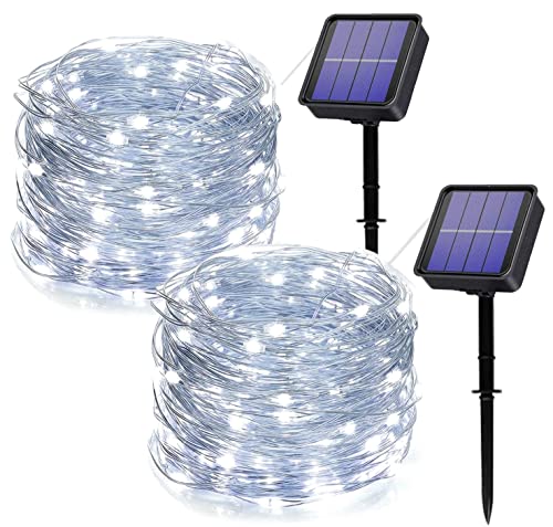 owwasd [2 Stück] Solar Lichterkette Aussen, 2x14M 120 LED Solar LED Lichterkette Außen, lichterkette außen für Balkon,Bäume,Terrasse,Hochzeit,Party,Garten (Weiß) von owwasd