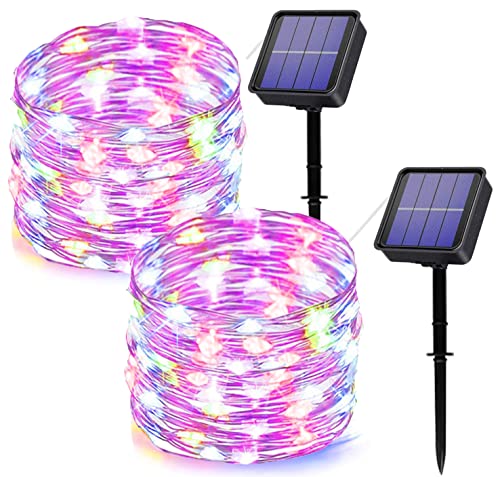 owwasd [2 Stück] Lichterkette Außen Solar, 2x14M 120 LED Solar Lichterkette Außen Wetterfest, Solar Lichterkette Aussen für Balkon,Bäume,Terrasse,Hochzeit,Party,Garten (Bunt) von owwasd