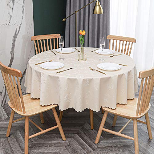 PVC Tischdecke Runde Fleckabweisende Und Wasserdichter Esstisch Outdoor PVC Tischdecken Blumen Beige-160cm PVC Tischdecke Runde Fleckabweisende Und Wasserdichter Esstisch Outdoor PVC Tischdecken Blumen Beige-160cm von oxiang