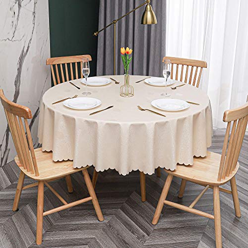 PVC Tischdecke Runde Fleckabweisende Und Wasserdichter Esstisch Outdoor PVC Tischdecken Lässt Beige-120cm von oxiang