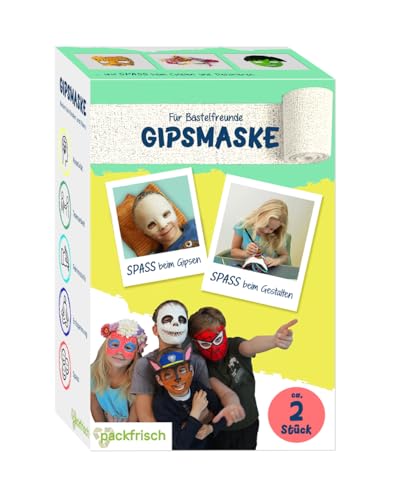 packfrisch Gipsmasken Set für Kinder zum basteln und gestalten 4 Gipsbinden in verschiedenen Breiten, Vaseline, Gummilitze und Anleitung zur Erstellung einer Gipsmaske, Gipsabdruck vom Gesicht von packfrisch