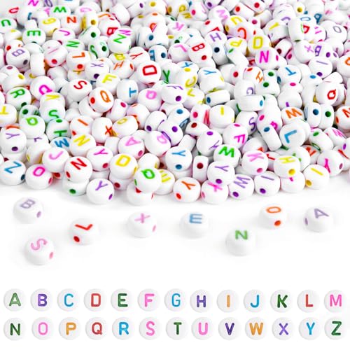 Buchstabenperlen, A-Z Buchstaben Perlen 7 mm Alphabet Perlen Set, Acryl Rund Buchstabenperlen für Armbänder Halsketten Schmuck DIY Herstellung, 600 Stk, Bunt von packra