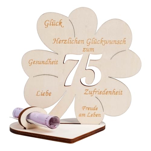 Geburtstag Geschenk, Geburtstagszahlen Holz Schild 75 Geburtstag Geschenk Frauen Männer, Glücksklee Holz-Schild Gästebuch Geldgeschenke Geburtstag, Personalisierbares Geschenk Tischdeko von packra