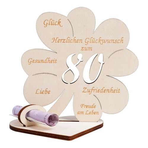 Geburtstag Geschenk, Geburtstagszahlen Holz Schild 80 Geburtstag Geschenk Frauen Männer, Glücksklee Holz-Schild Gästebuch Geldgeschenke Geburtstag, Personalisierbares Geschenk Tischdeko von packra