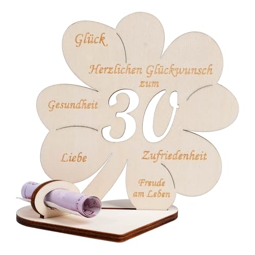 Geldgeschenke Geburtstag, Kleeblatt Glück Geldgeschenk 30 Geburtstag Frauen Männer, Geldgeschenk aus Holz Holz Schild Gästebuch für Geburtstag Hochzeit Geschenk, Personalisiert Tischdekoration von packra