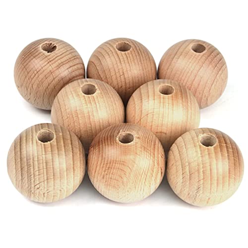 Holzperlen, 8 Stück Buchenholzperle natur Holzkugeln mit Loch, 40mm Runde Holzperlen zum Auffädeln, Holz Perlen für Basteln DIY Schmuck Home Decor von packra