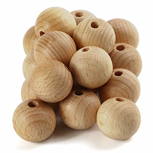 Holzperlen, 16 Stück Buchenholzperle natur Holzkugeln mit Loch, 20mm Runde Holzperlen zum Auffädeln, Holz Perlen für Basteln DIY Schmuck Home Decor von packra