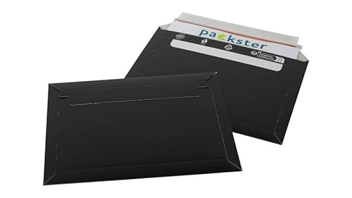 2400x Schwarze Vollpapp-Versandtasche quer A5 Selbstklebestreifen 450g/qm Schwarz Vollpapptaschen von packster