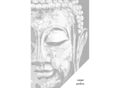 painteree DIY Set | Punktmalerei | Buddha (40x60 cm)| Kreise ausmalen auf der Leinwand | Leinwand ohne Rahmen mit zwei Markierungen | schwarze Markierungen von painteree