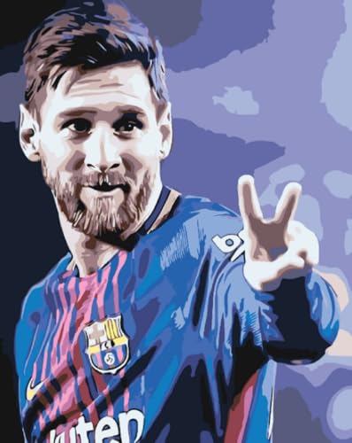 painteree DIY set | Malen nach Zahlen erwachsene | Messi im Trikot (40x50 cm) | Leinwand ohne Rahmen mit Pinsel und Acrylfarben Set von painteree